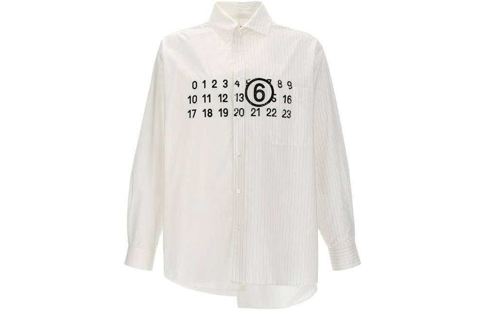 MM6 Maison Margiela White Striped Collar Button-Up Shirt Unisex Long Sleeve SH0DT0005STZ119961