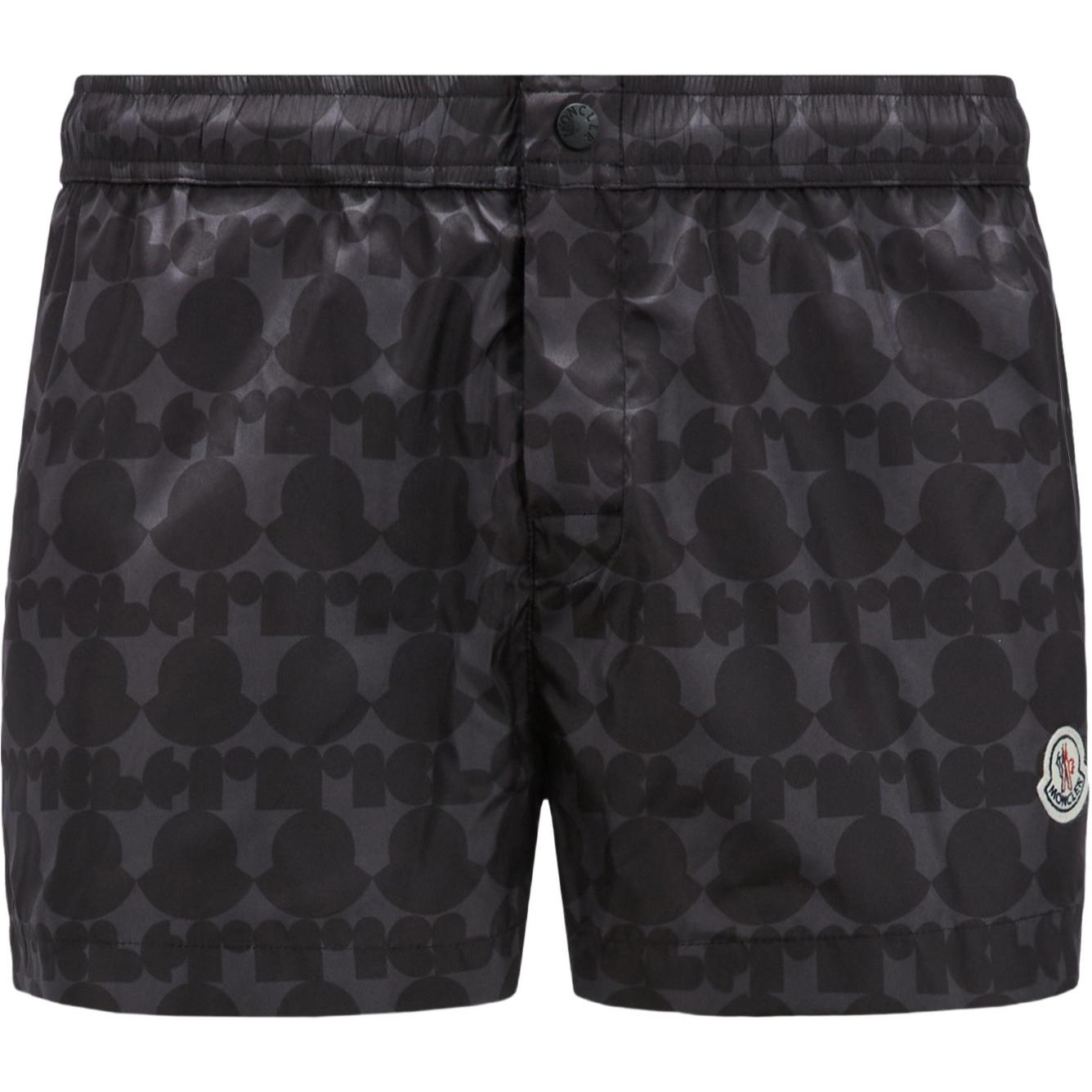 Moncler  Adjustable Waist Swim Shorts Black/Grey All-Over Print J10912C00016597KQS98