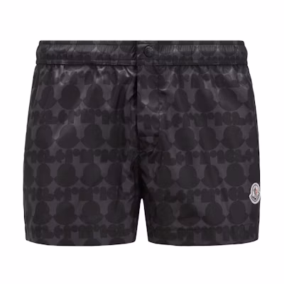 Moncler Adjustable Waist Swim Shorts Black/Grey All-Over Print J10912C00016597KQS98