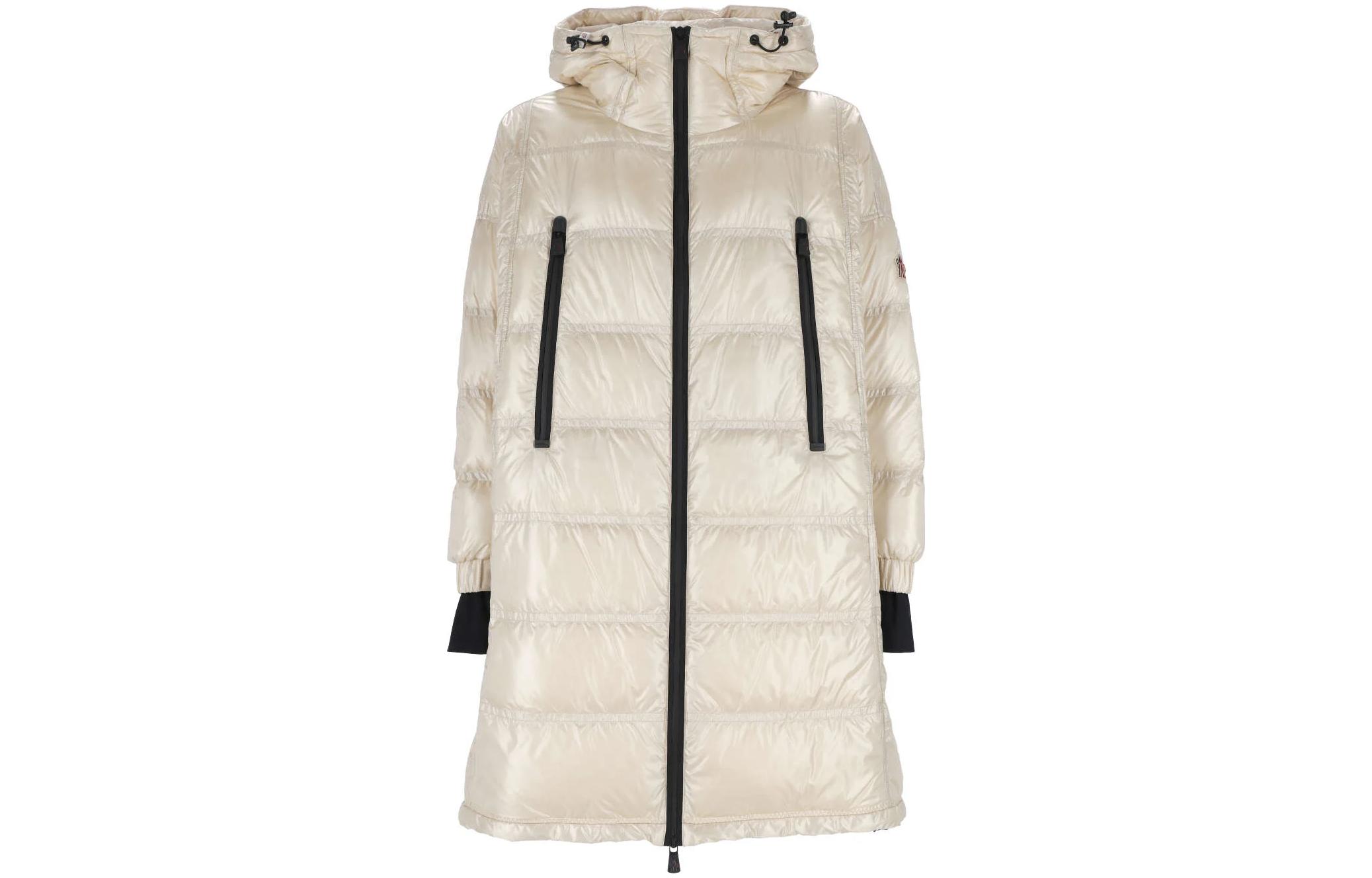 Moncler  Beige Long Down Jacket with Hood and Long Sleeves 1C00002539JH20G
