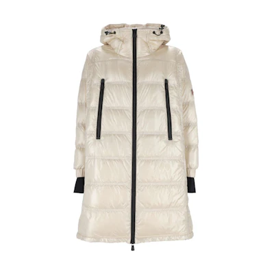 Moncler Beige Long Down Jacket with Hood and Long Sleeves 1C00002539JH20G