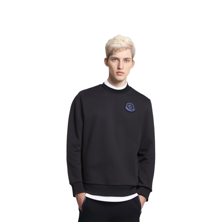 Shop モンクレール ブラック カラーブロック ロゴプリント クルーネック 長袖スウェット 8G00067809KX999