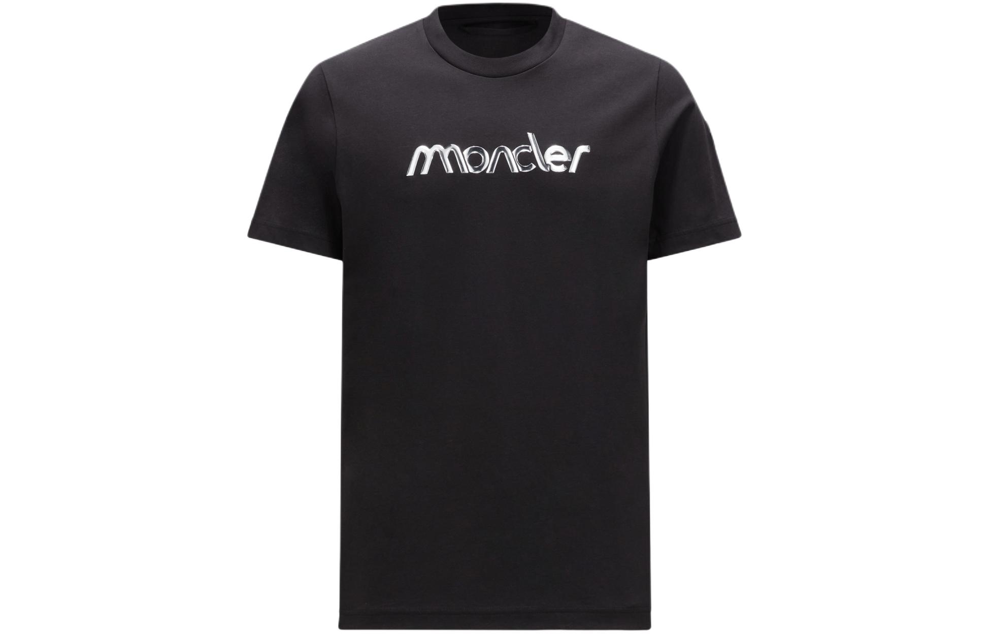 Moncler  Black Crewneck Loose Fit Logo Graphic Short Sleeve T-Shirt. J10918C0005689AJS998