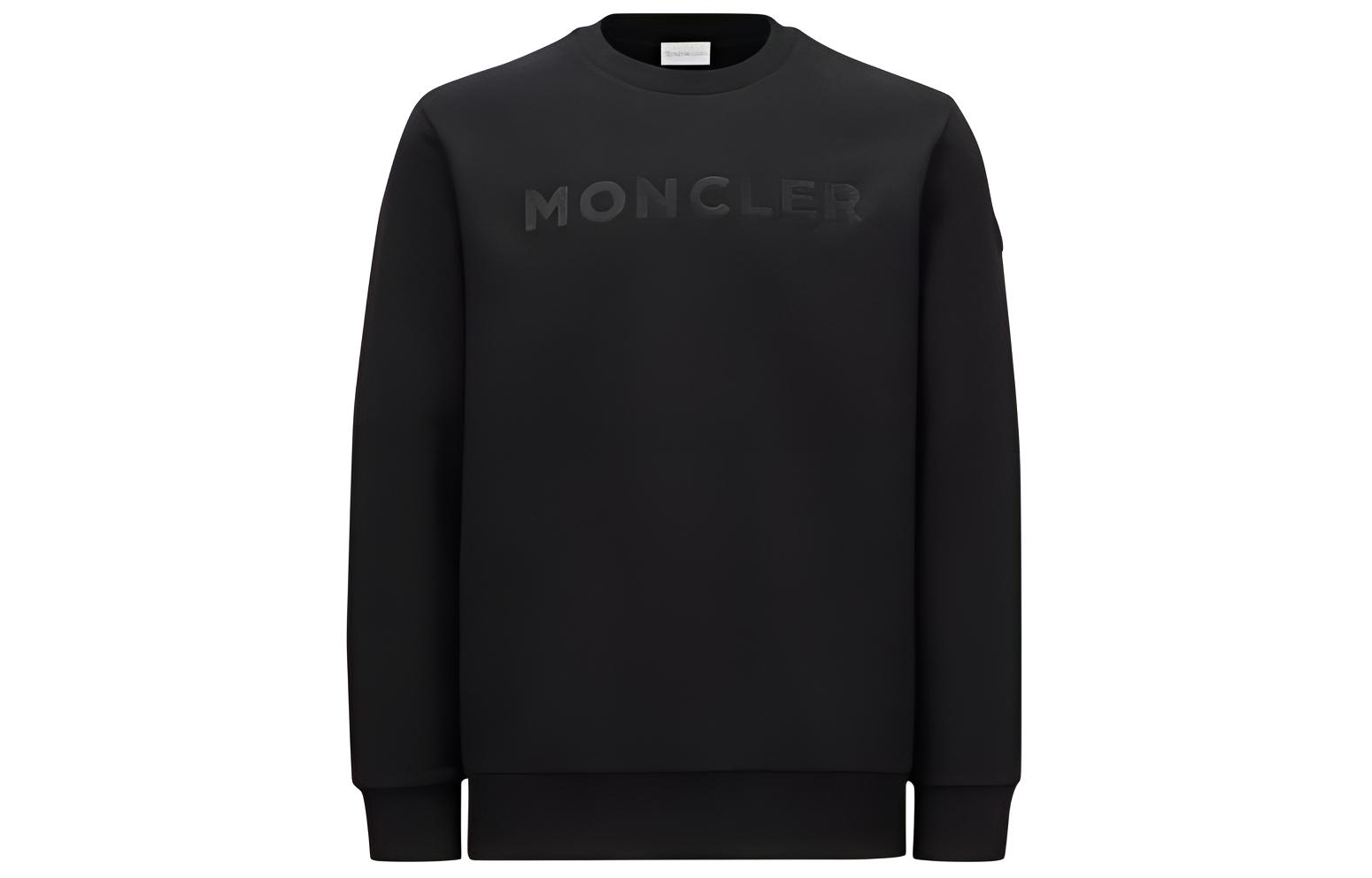Moncler  Black Crewneck Sweatshirt with Letter Print Long Sleeves. J10918G0004089AHS999