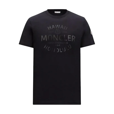 Moncler Black Crewneck T-Shirt with Letter Logo Print. J10918C0004089AJS999