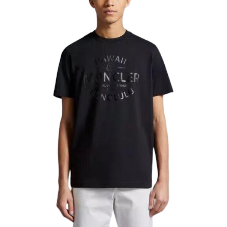 Lookbook Moncler  Black Crewneck T-Shirt with Letter Logo Print. J10918C0004089AJS999
