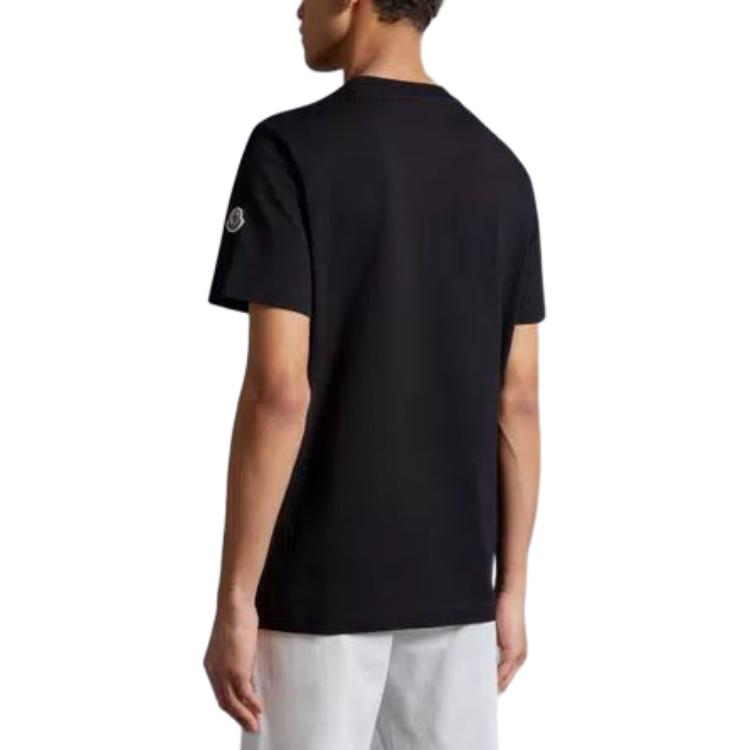Shop Moncler  Black Crewneck T-Shirt with Letter Logo Print. J10918C0004089AJS999
