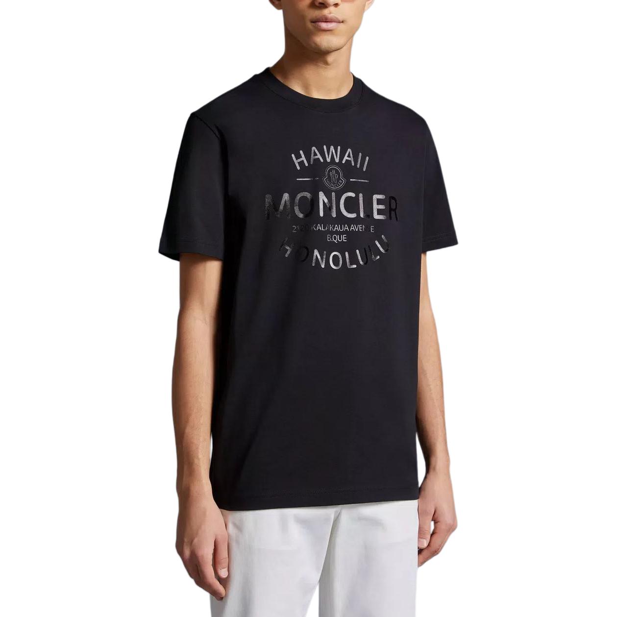 Purchase Moncler  Black Crewneck T-Shirt with Letter Logo Print. J10918C0004089AJS999