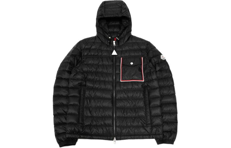 Moncler  Black Down Jacket with Logo, Hood, and Full Zip. 1A0008953279999