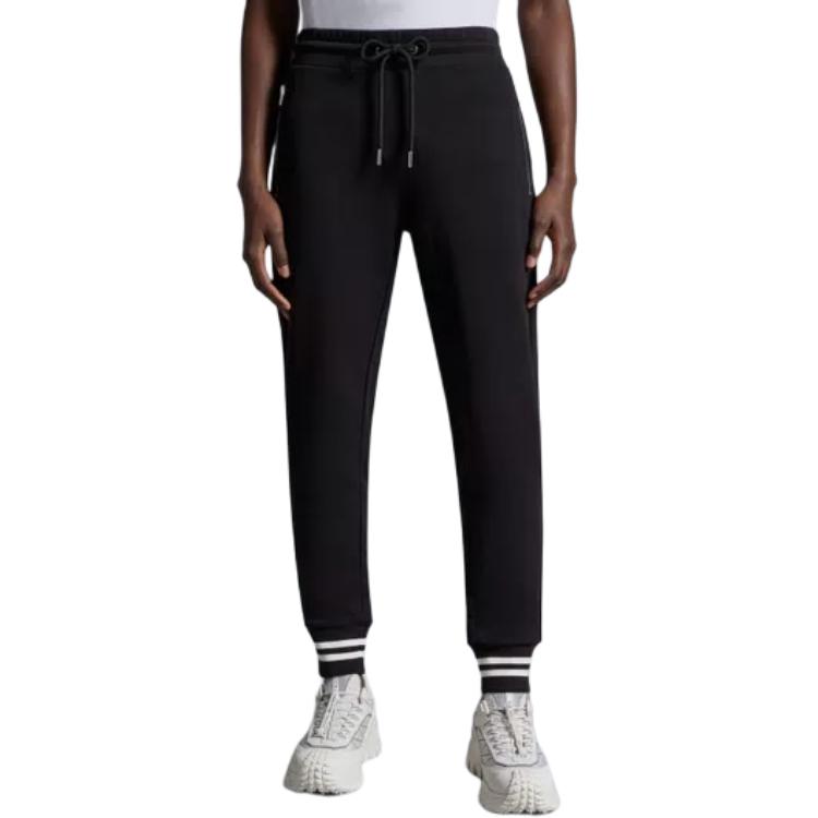 Shop Moncler  Black Elastic Waist Casual Pants Mid-Waist Solid Color J10918H00017809KR999