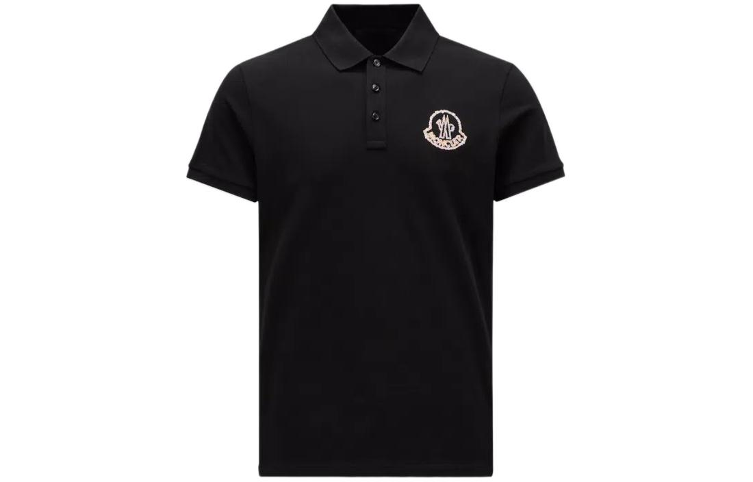 Moncler  Black Embroidered Logo Polo Shirt Short Sleeve Polo. J10918A0002389A16998