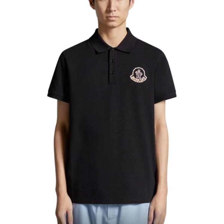 Shop 盟可睐 黑色刺绣徽标短袖POLO衫。 J10918A0002389A16998