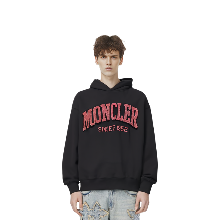 Shop Sudadera Moncler Oversize Negra Brillante con Logo de Algodón y Manga Larga. I10918G00020M2642999