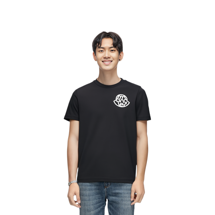 Purchase Moncler  Black Graphic Print Crew Neck Short Sleeve T-Shirt J10918C0004689AJS998