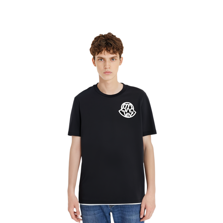 Sizing Moncler  Black Graphic Print Crew Neck Short Sleeve T-Shirt J10918C0004689AJS998