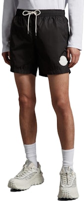 Moncler Black Graphic Print Loose-Fit Straight-Leg Casual Shorts. I10912C0001653326999 Lookbook Moncler Black Graphic Print Loose-Fit Straight-Leg Casual Shorts. I10912C0001653326999