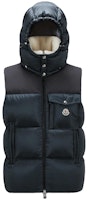 Moncler Black Hooded Zip-Up Vest with Colorblock Logo Embroidery I20911A000565967G999 Moncler Black Hooded Zip-Up Vest with Colorblock Logo Embroidery I20911A000565967G999