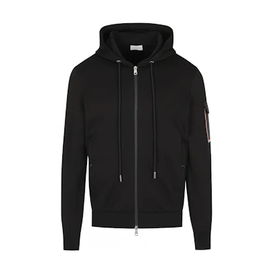 Moncler Black Hoodie Jacket with Side Logo Patch. 8G00020-809KR-999