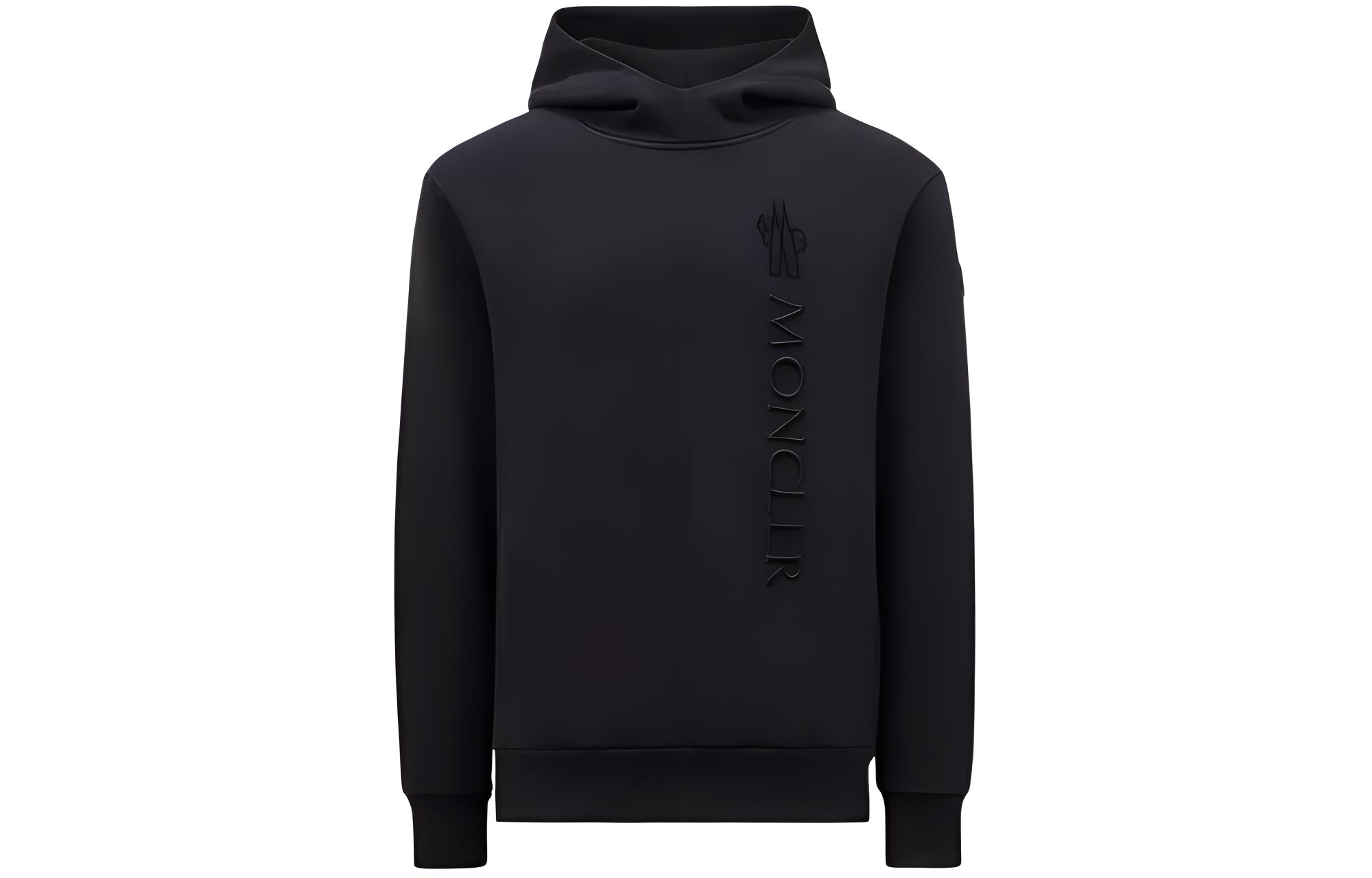 Moncler  Black Hoodie with Letter Embroidery and Long Sleeves. J10918G0000589ADW999