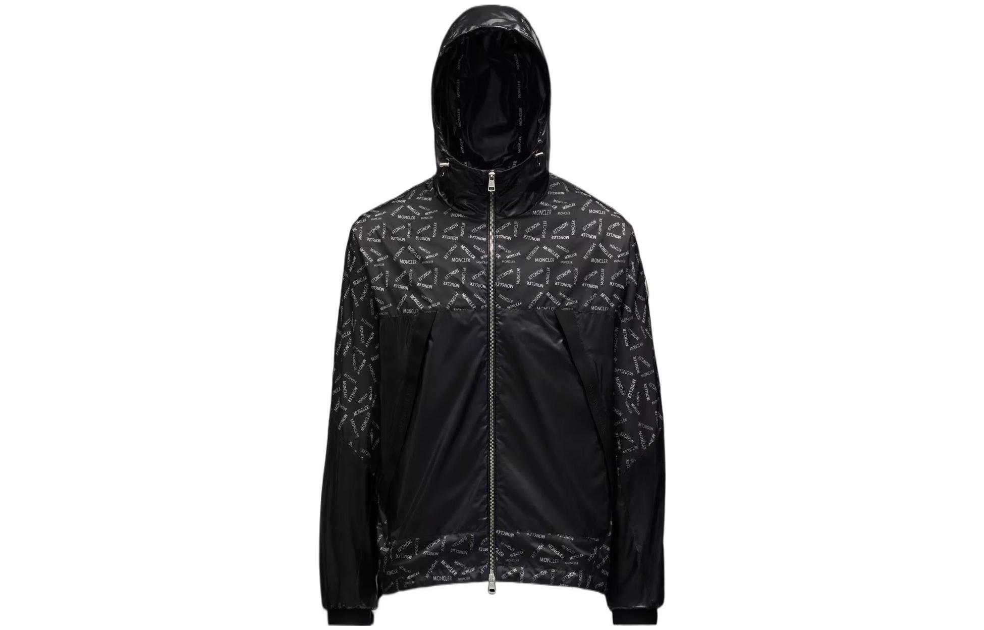 Moncler  Black Letter Logo Print Patchwork Hooded Jacket. H10911A00133595Y8990