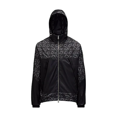 Moncler Black Letter Logo Print Patchwork Hooded Jacket. H10911A00133595Y8990