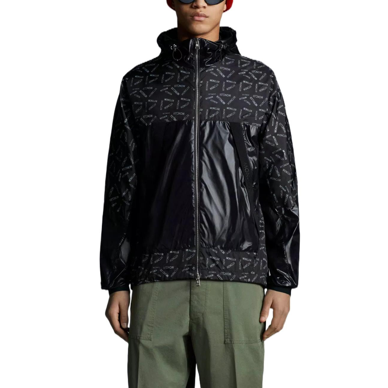 Shop Moncler  Black Letter Logo Print Patchwork Hooded Jacket. H10911A00133595Y8990