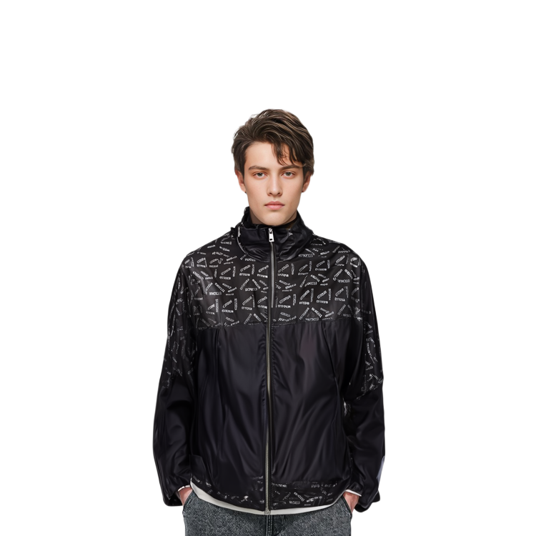 Sizing Moncler  Black Letter Logo Print Patchwork Hooded Jacket. H10911A00133595Y8990