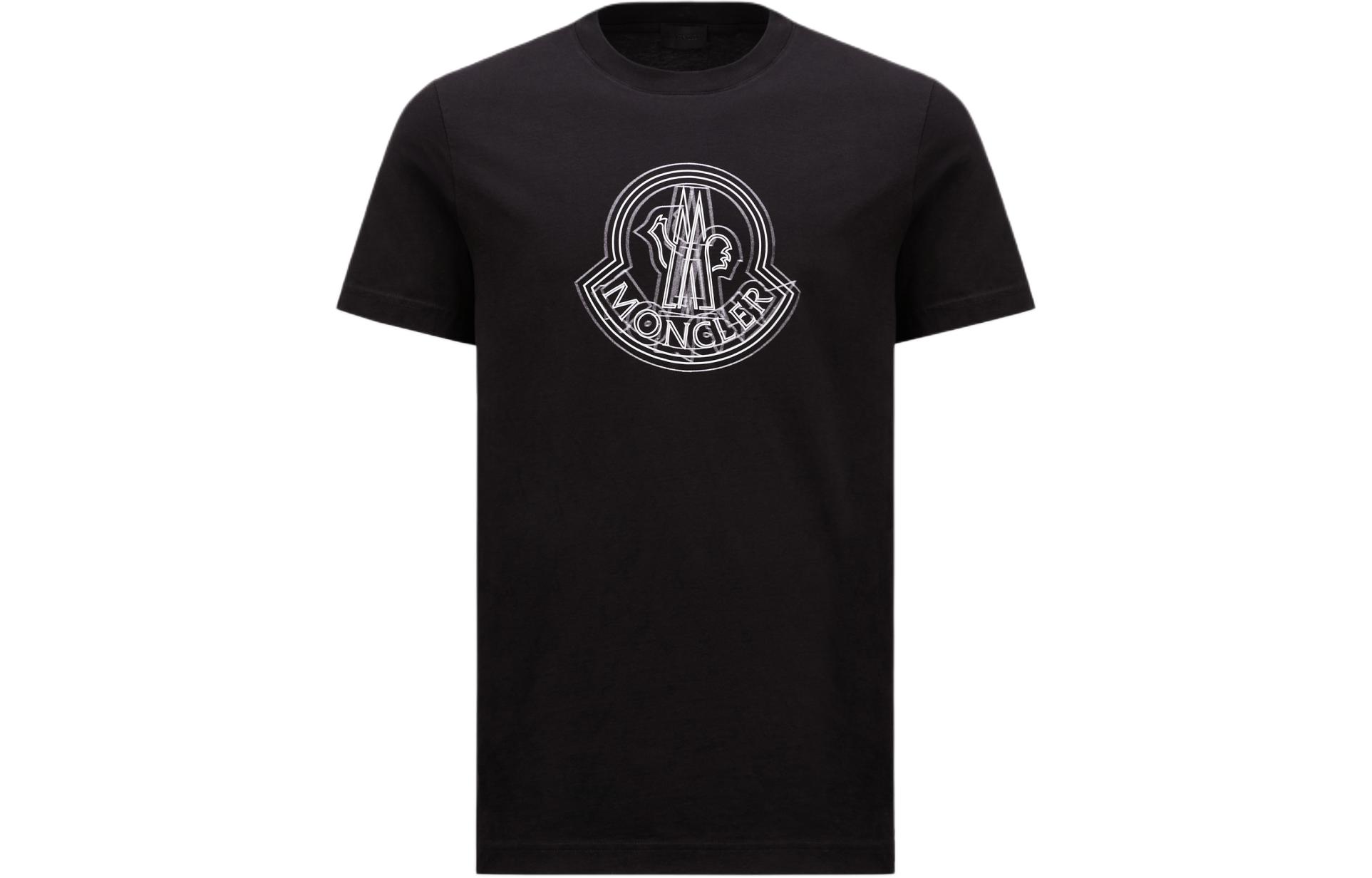 Moncler  Black Letter Print Casual Crewneck T-Shirt. J10918C0002889A17999