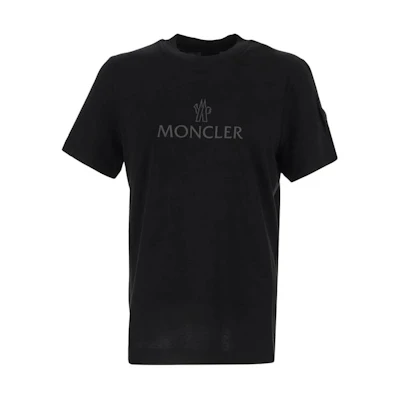 Moncler Black Letter Print Crewneck Short Sleeve T-Shirt. 8C00060829H8999