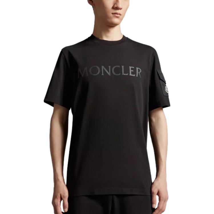 Purchase 몽클레르 블랙 로고 프린트 크루넥 티셔츠 I20918C000088390T999