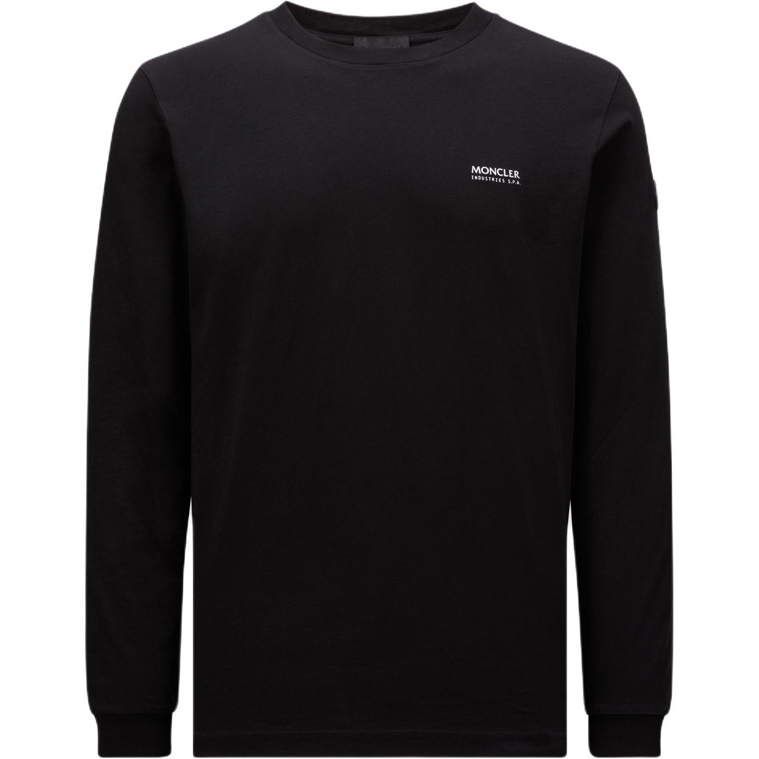 Moncler  Black Long Sleeve Crewneck T-Shirt with Logo Patch Print J20918D0000589A17999