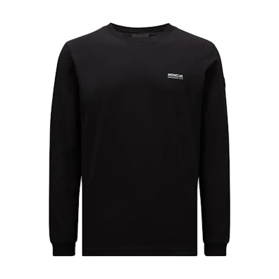 Moncler Black Long Sleeve Crewneck T-Shirt with Logo Patch Print J20918D0000589A17999