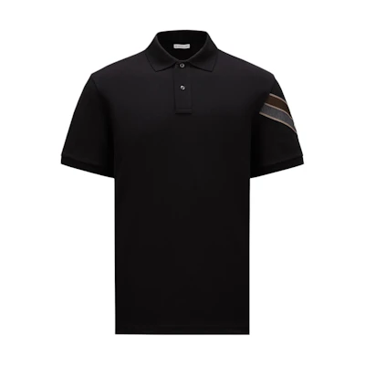 Moncler Black Polo Shirt with Tricolor Trim and Relaxed Fit. J20918A0000289A16999