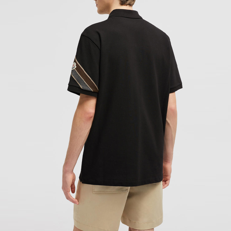 Shop Moncler Baju Polo Hitam dengan Trim Tricolor dan Potongan Santai. J20918A0000289A16999