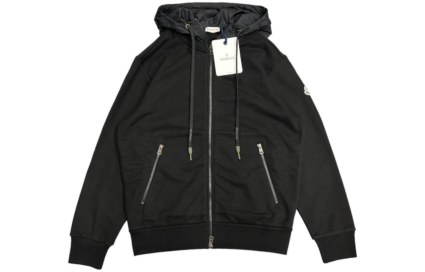 Moncler  Black Printed Sleeve Zip-Up Hoodie Jacket. I10918G00034899WC999