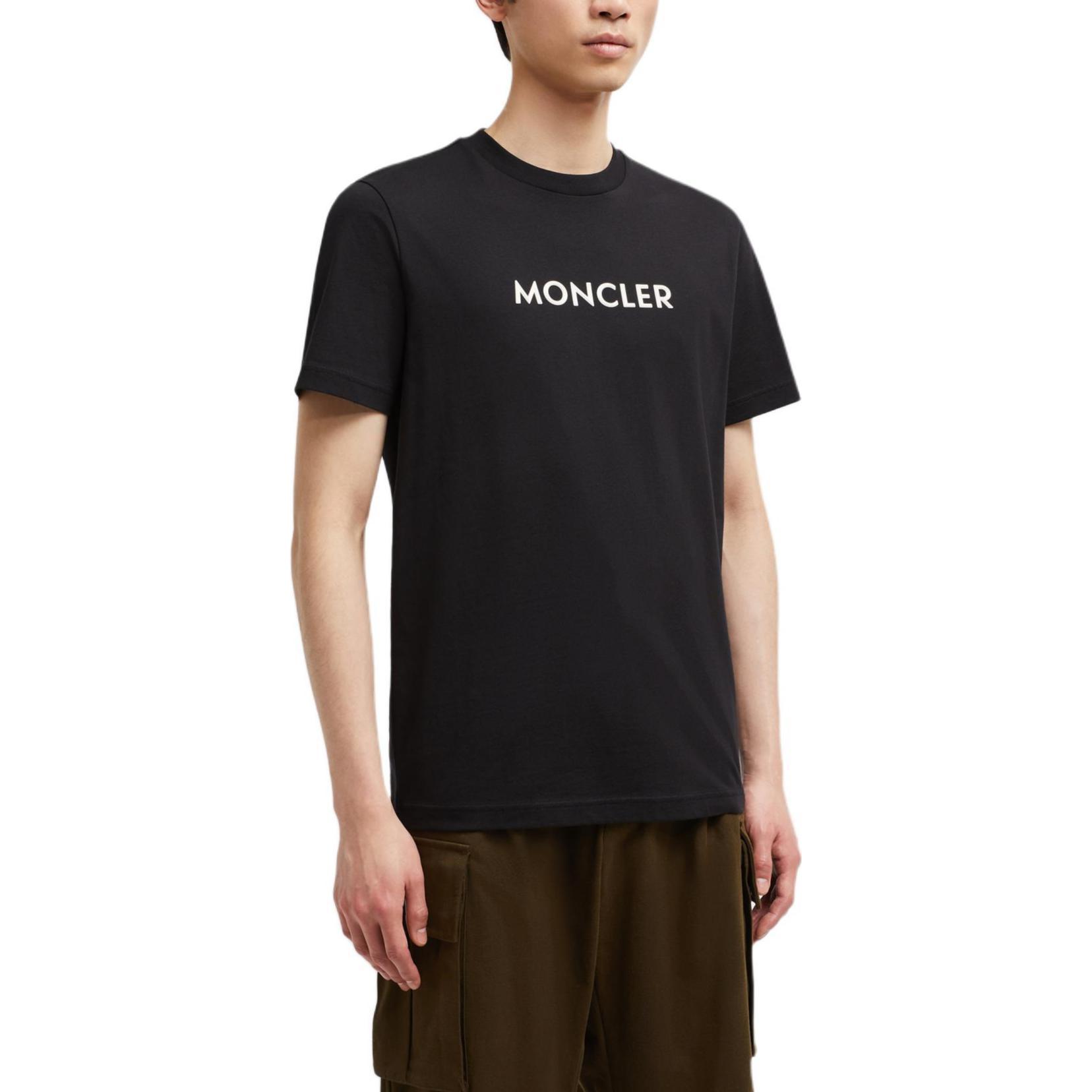 Purchase モンクレール ブラック リラックスフィット クルーネック レタープリント 半袖Tシャツ J20918C0003489AJS999