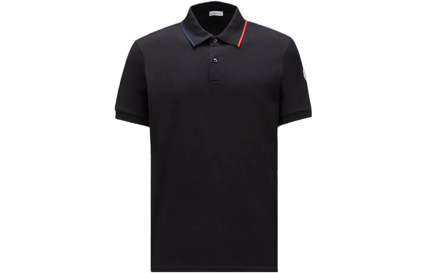 Moncler  Black Short-Sleeve Solid Polo Shirt with Polo Collar. I20918A0000584556999
