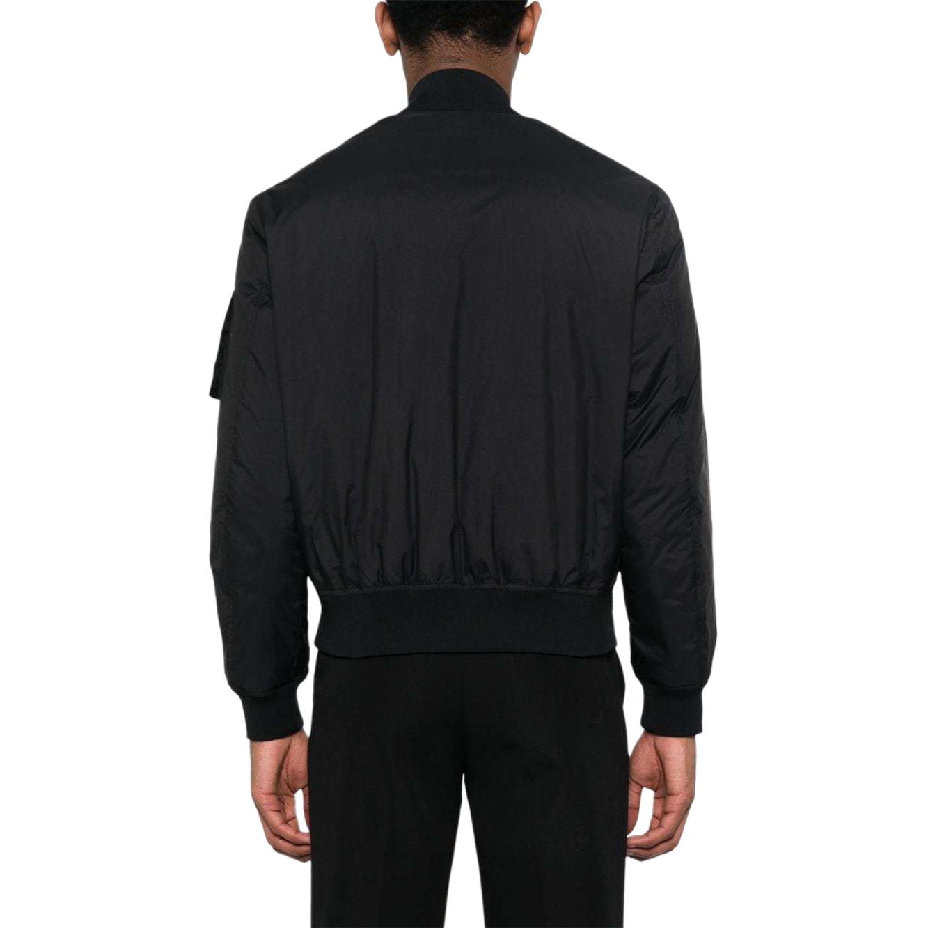 Shop Moncler  Black Slim-Fit Logo Patch Baseball Collar Long-Sleeve Jacket J10911A00053596TM999