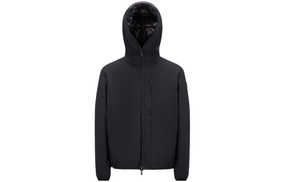 Moncler  Black Solid Color Straight-Cut Hooded Jacket. I20911A00037539DK999