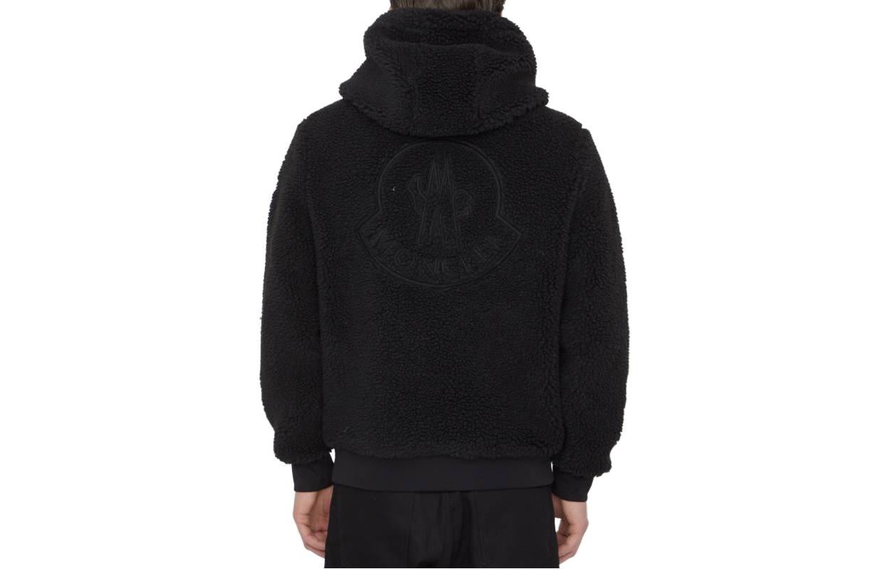 Lookbook Moncler Jaket Hoodie Zip Logo Hitam Solid 8G00023-89A5V-999