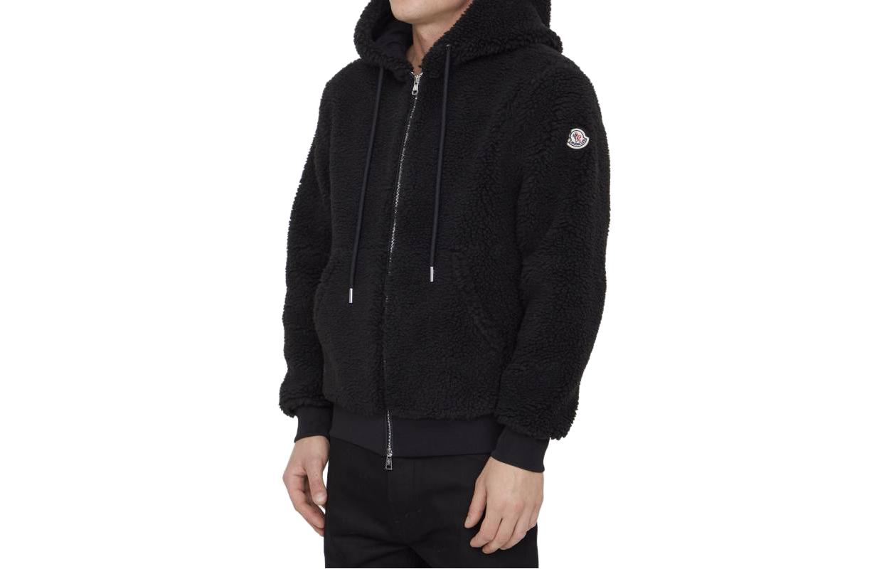 Shop Moncler Jaket Hoodie Zip Logo Hitam Solid 8G00023-89A5V-999