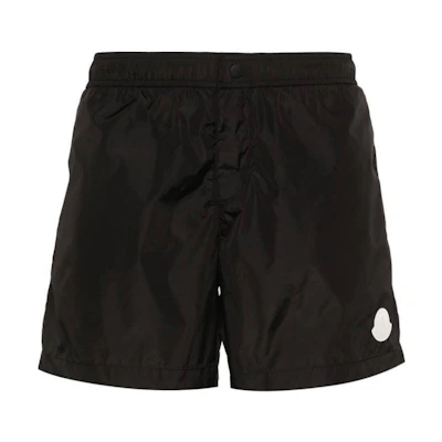 Moncler Black Swim Shorts Elastic Waist Logo Casual Low-Rise Trunks. J10912C0001953326998