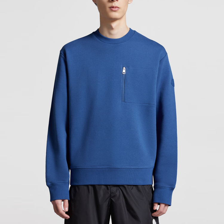 Lookbook 盟可睐蓝色落肩长袖口袋圆领卫衣 J10918G0005389AEN749