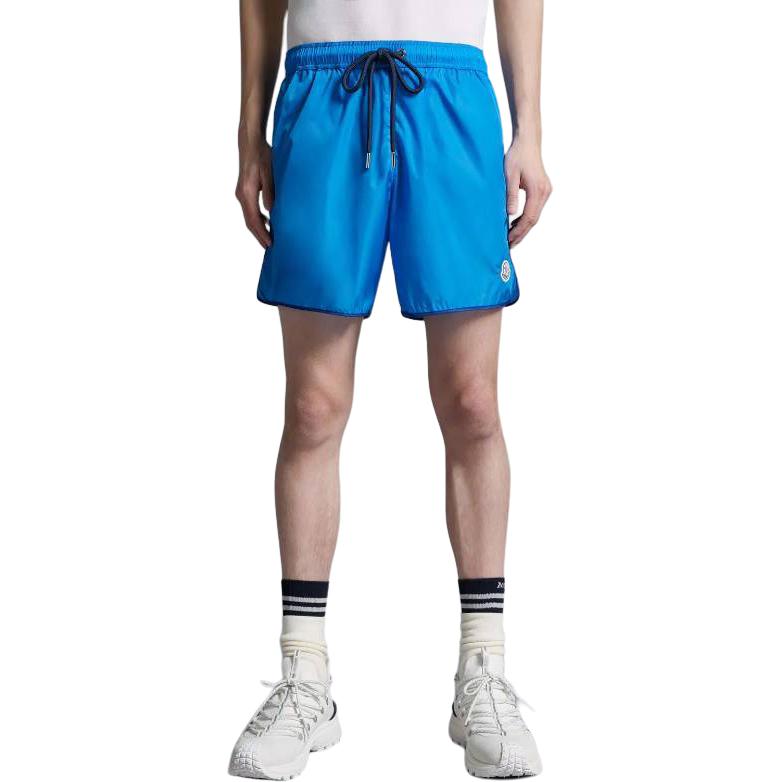 Shop Moncler Bañador Recto Azul con Logo y Cordón Ajustable. J10912C0000853326719