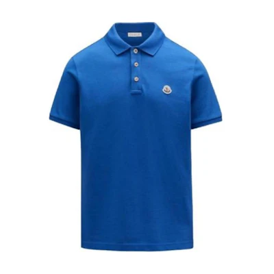Moncler Blue Logo Embroidered Cotton Short Sleeve Polo Shirt. G10918A7070084556793