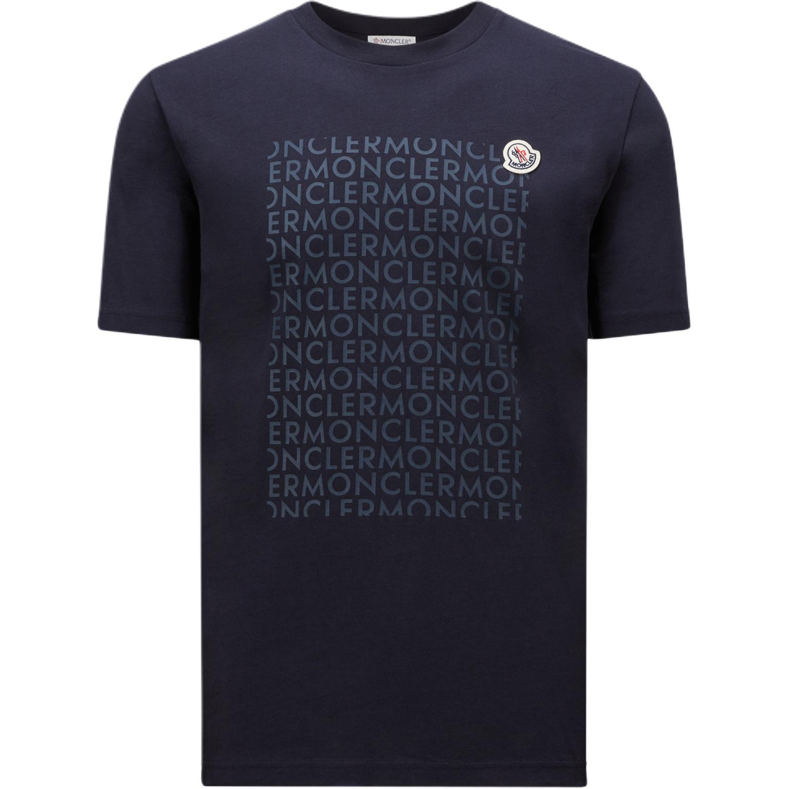 Order Moncler Baju-T Crewneck Cetakan Logo Biru. J20918C0003589AJS780