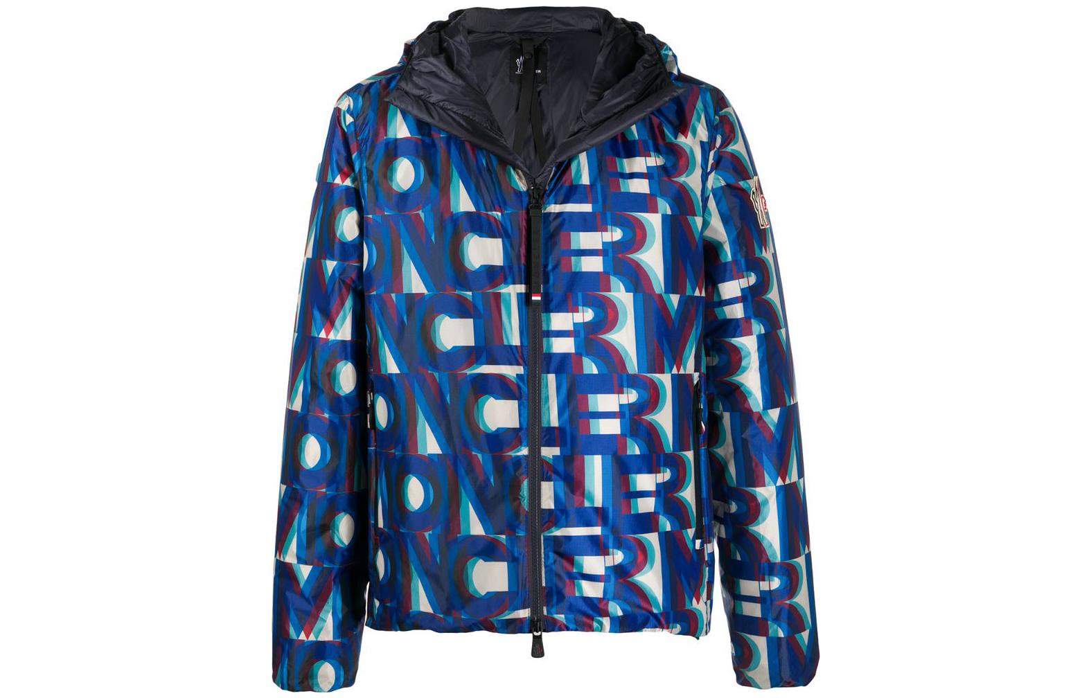 Moncler  Blue Ski Jacket with Letter Print and Full Zip Design. F20971B5161054AKZ77F