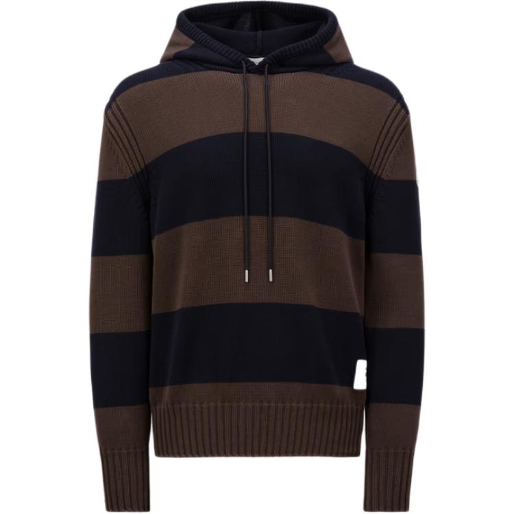 Moncler  Brown Striped Hooded Drawstring Knit Sweater. J20919G00001M1509P27