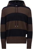 Moncler Brown Striped Hooded Drawstring Knit Sweater. J20919G00001M1509P27 Moncler Brown Striped Hooded Drawstring Knit Sweater. J20919G00001M1509P27