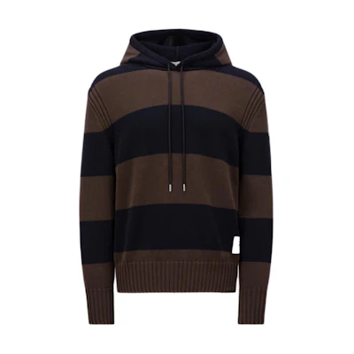 Moncler Brown Striped Hooded Drawstring Knit Sweater. J20919G00001M1509P27